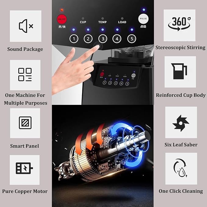 2200W Classic Blenders for KitchenGlass Jar Countertop BlenderProfessional High Speed Countertop Blender for KitchenLarge CapacityOne Click Cleaningfor Milk Tea Shops Coffee Shops