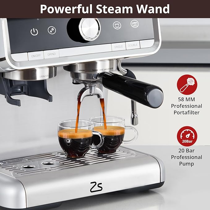 Garvee Coffee Machine 20 Bar Pressure Stainless Steel Espresso Maker Cappuccino and Macchiato with Milk Frother 2.8L Water Tank Barista Kit for Latte.