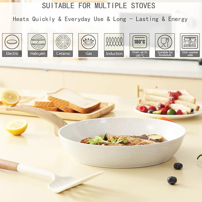 Non Stick Pots and Pans Set Healthy Ceramic Cookware Set 12pcs Kitchen Cooking Pots and Frying Sauce Saute Pans Set PFAS-Free with Kitchen Utensils and Lid Pink
