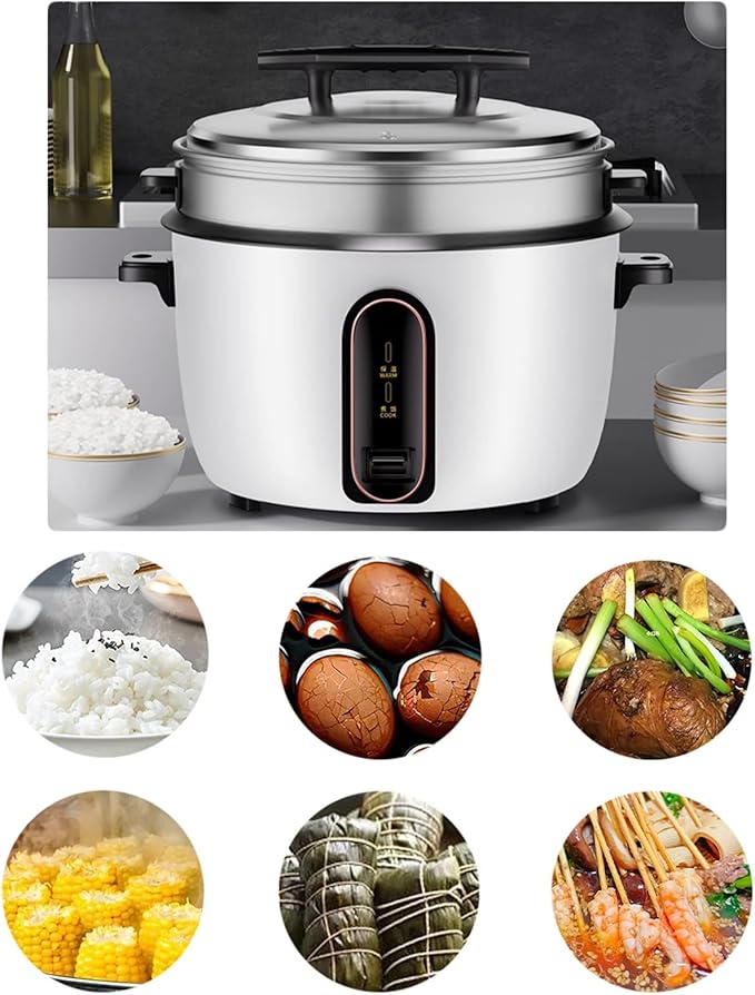 Commercial Electric Rice Cooker Large Capacity Rice Cooker W/Steamer &amp Automatic Insulation Functionfor RestaurantsHotels and Catering Rice CookerOne Color-8L-1250W