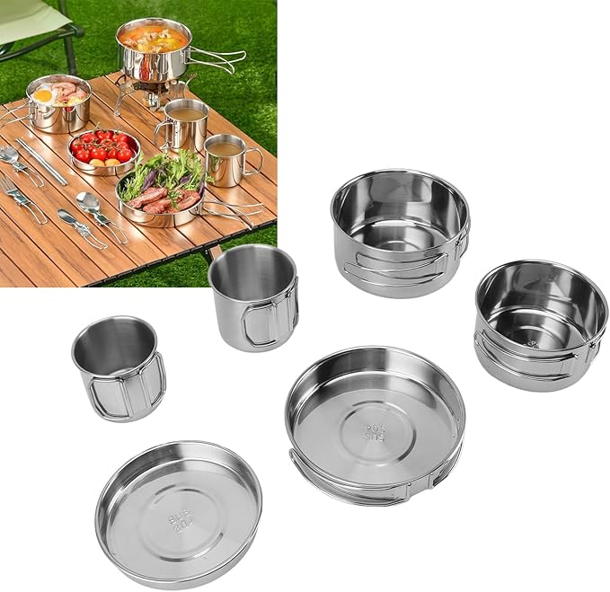 6 Piece Portable Cookware Set Quick Heating 304 Stainless Steel Efficient Easy to Multifunctional Tableware
