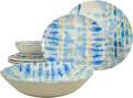 Tudor Royal 12-Piece Round Porcelain Dinnerware Set Service for 4 - Ocean Blue Design Plates Bowls Dishes Premium Quality Tableware Unique Pattern Glossy