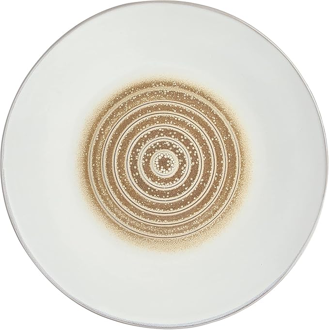 Spiral Embossed 16 Piece Stoneware Dinnerware Set – Rustic Reactive Glaze Plates Bowls &amp Mugs Microwave &amp Dishwasher Safe (Taupe)
