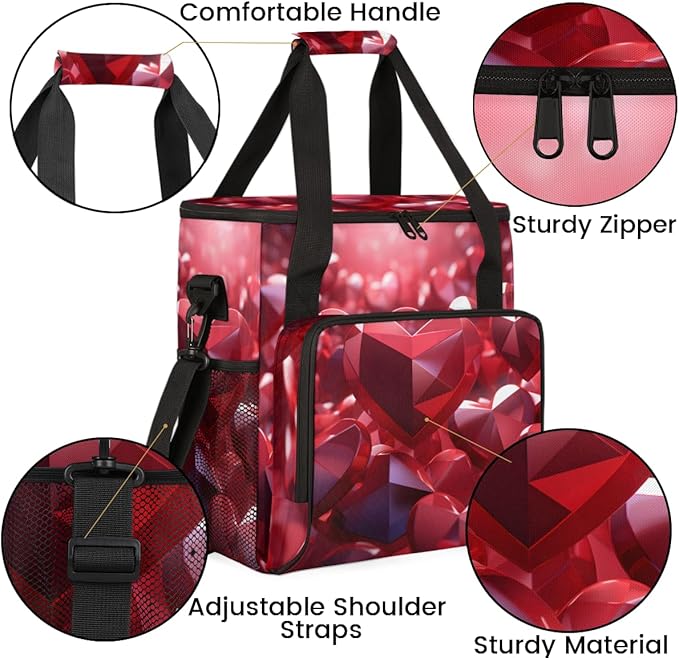 Heart Diamond Coffee Maker Carrying Bag Portable Travel Storage Tote Bag Compatible with K-Mini or K-Mini Plus Single Serve Coffee Brewer Carrying Case with Multiple Pockets &amp Shoulder Strap