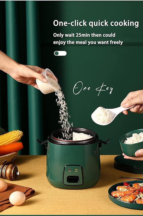 Mini Electric Rice Cooker With Portable Handle Retro Green Rice Cooker Fully Automatic with Removable Non Stick Rice Pot (1.2L)