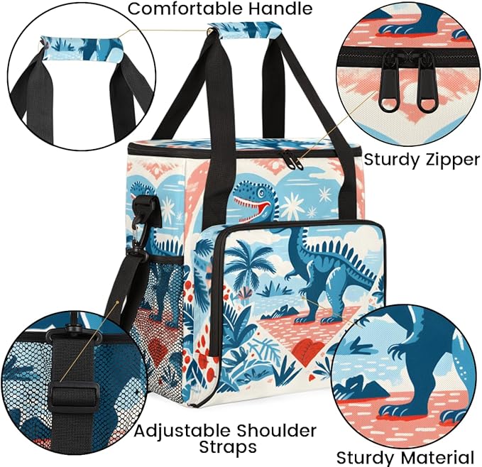 Blue Dinosaur Coffee Maker Carrying Bag Palm Leaves Travel Storage Bag Compatible with K-Mini or K-Mini Plus Single Serve Coffee Brewer Carrying Case with Multiple Pockets &amp Shoulder Strap