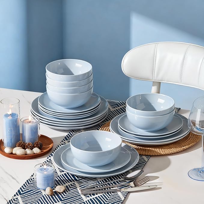 KINGSTONE Bone China Dinnerware Sets 24-Piece Dinnerware Set for 8 Lightweight Durable Dishwasher Safe Tableware for Daily Use with Elegant Design Blue