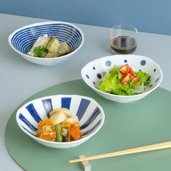 [Amazon.co.jp Exclusive] Hasami Ware 30204 Dinnerware Set Indigo Dye Transformation Small Bowl Plates Set of 3 Diameter Approx. 6.1 x Height 1.8 inches (15.5 x 4.5 cm) Japanese Tableware