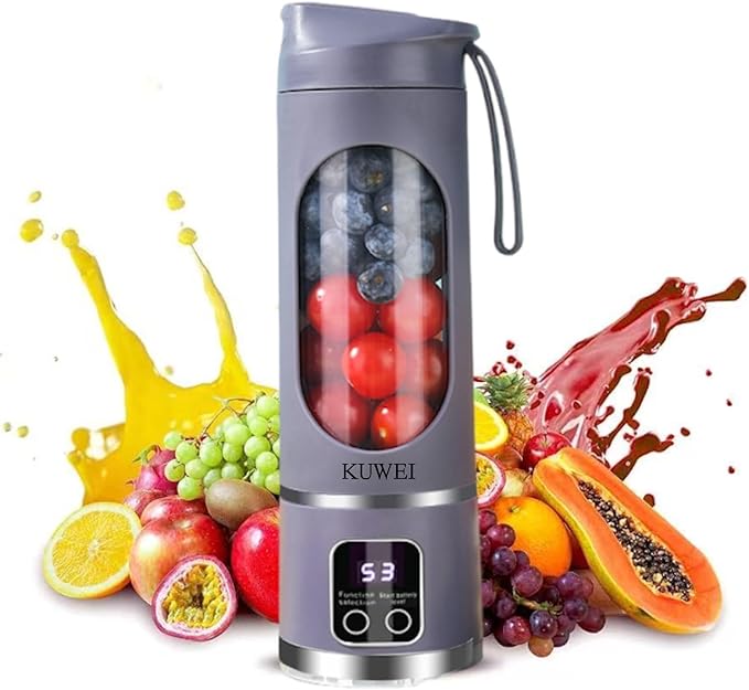 Portable blenderUSB-C rechargeablePersonal compact travel juicer cup15OZ for Shakes SmoothiesFresh juiceSelf-cleaningLeakproof lid Smart time display12 bladeswith strong blending Purple