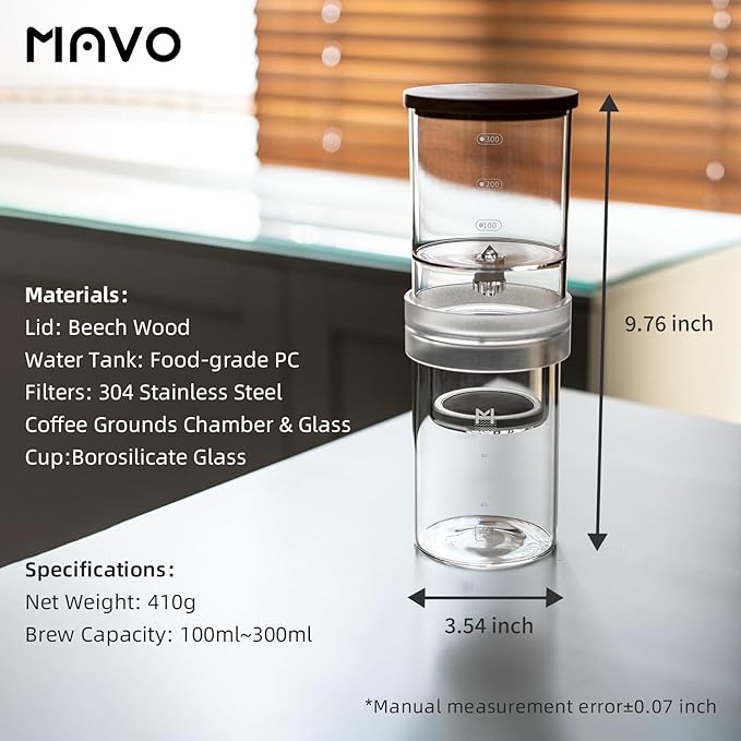 Iced Coffee Cold Brew Drip Maker 300ml/10oz Cold Brew Coffee Maker with 2 Filter Ice Coffee Machine for Home