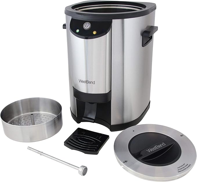 West Bend 57042 Coffee Urn Double Walled Stainless Steel Features Automatic Temperature Control Large Capacity with Fast Brewing and Easy Clean Up NSF Certified 42-Cup Silver