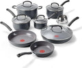 T-Fal Ultimate Hard Anodized Nonstick 13 Piece Cookware Set Oven Safe Up to 400°F Pots and Pans Set Includes Frying Pans Saucepan Stockpot Cooking Utensils Grey