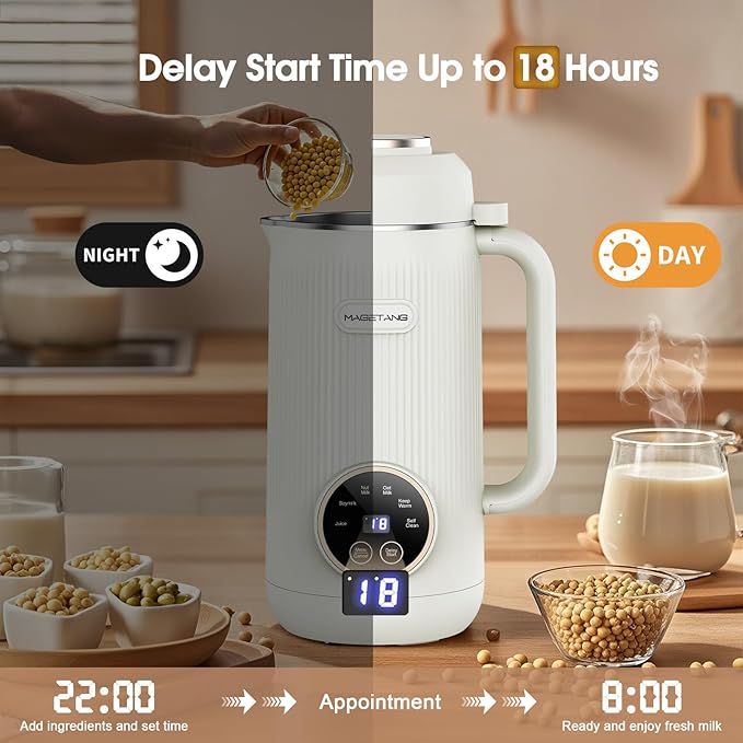 7 in 1 Nut Milk Maker Machine 28oz Automatic Milk Maker for Homemade Coconut Oat Soy Plant-Based Milk Juice with 18H Delay Start/6H Keep Warm/Self Cleaning (White)
