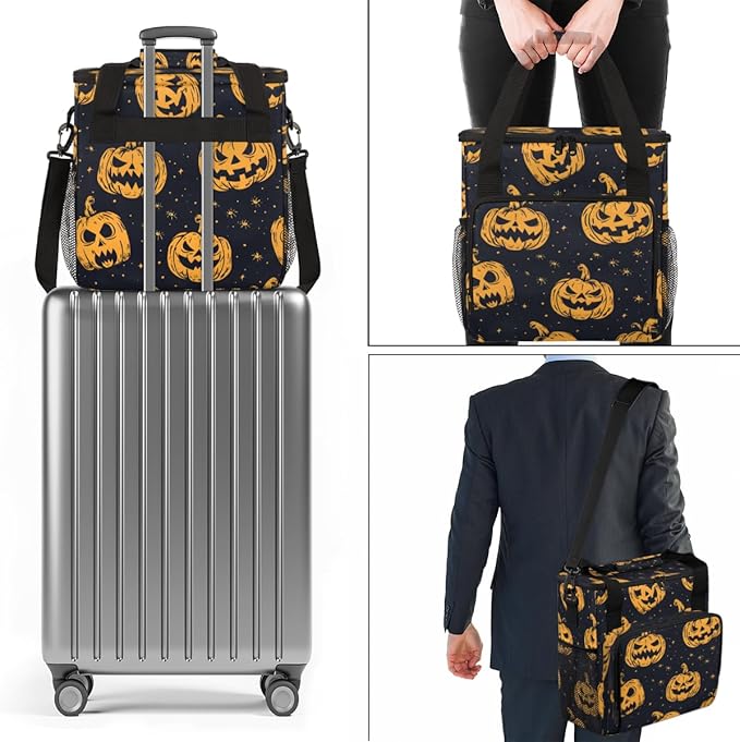 Abstract Pumpkin Coffee Maker Carrying Bag Graffiti Pumpkin Travel Storage Bag Compatible with K-Mini or K-Mini Plus Single Serve Coffee Brewer Carrying Case with Multiple Pockets &amp Shoulder Str