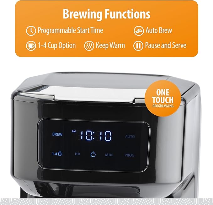 Toastmaster 12-Cup Digital Touchscreen Drip Coffee Maker - Programmable Automatic Coffee Machine - Kitchen Appliance with Keep Warm Setting