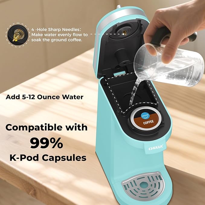 CHULUX Mini Coffee Maker for K Capsule Single Serve Coffee Maker for One Cup Americano Lightweight Pod Coffee Machine Aqua