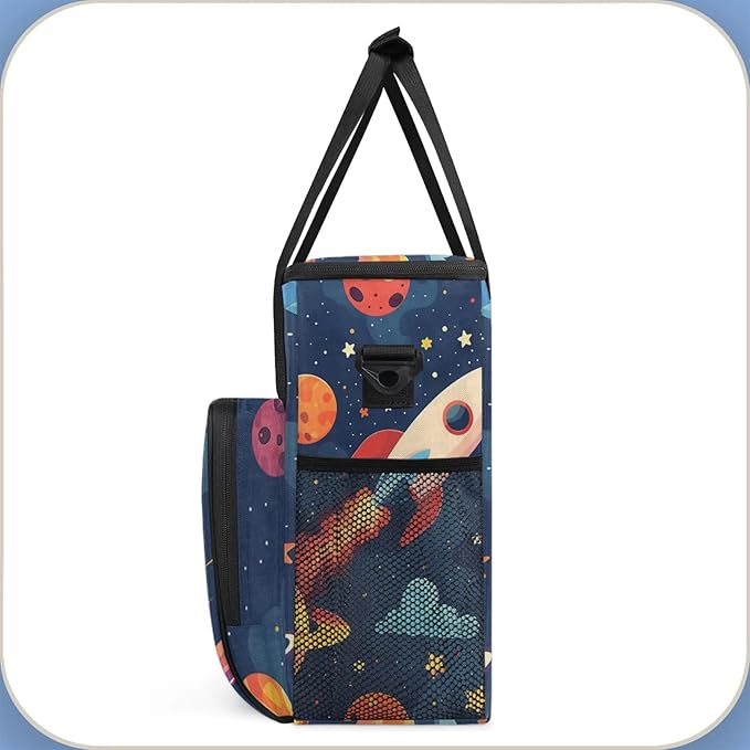 Space Cartoon Planet Travel Coffee Maker Carrying Bag Large Organizer Storage Tote Bag Insulated Reusable Cooler Grocery Bags