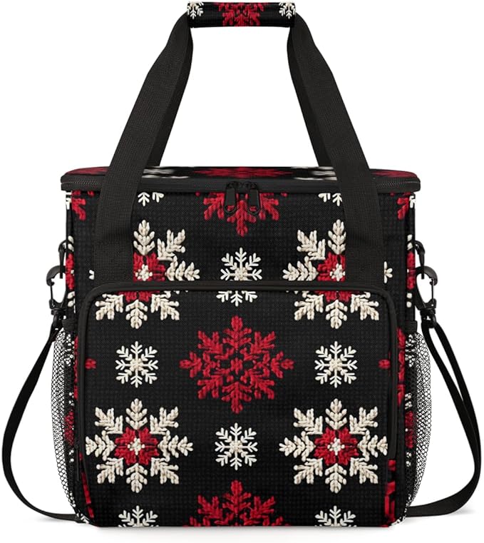 Christmas Snowflakes Coffee Maker Carrying Bag Retro Snowflakes Travel Storage Bag Compatible with K-Mini or K-Mini Plus Single Serve Coffee Brewer Carrying Case with Pockets &amp Shoulder Strap