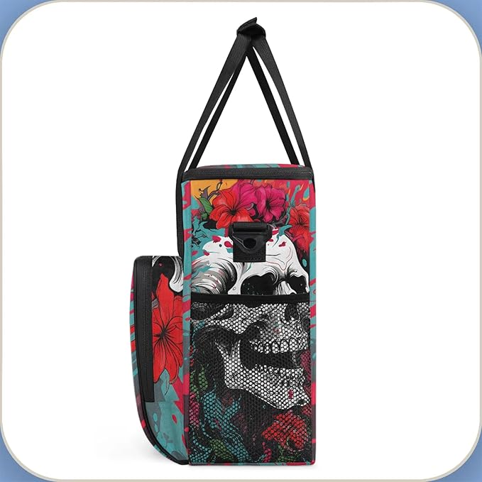 Gothic Sugar Skull Coffee Maker Carring Bag Large Insulated Storage Organizer Case Tote Bags with Shoulder Strap for Travel Work Picnic
