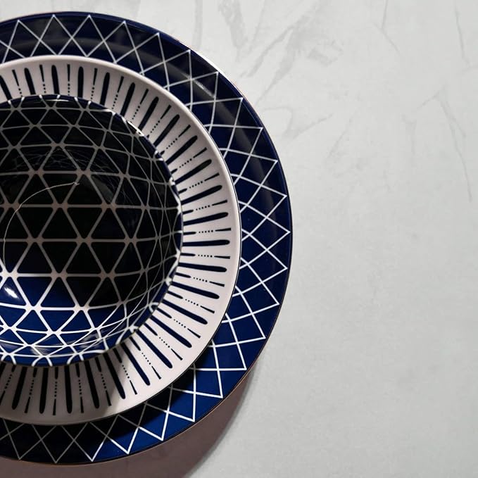 Blue and White 12-Piece Ceramic Dinnerware Set 4 dinner plates 4 salad plates and 4 bowls Dishwasher &amp Microwave Safe