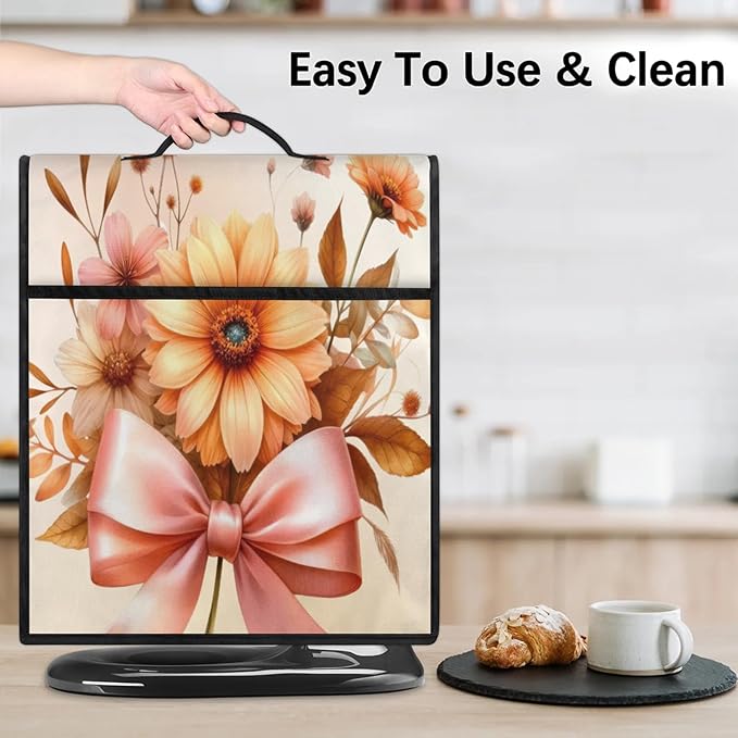 Kitchen Aid Mixer Cover Flower Floral Bow Stand Mixer Cover Compatible with 6-8 Quarts Stand Mixers Dust Covers with Zipper Pocket Foldable Washable Kitchen Aid Organizer Bag