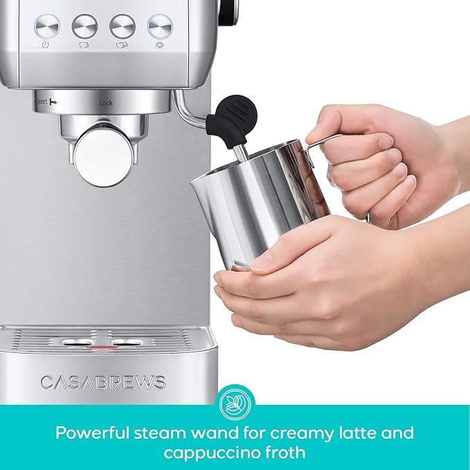 CASABREWS Espresso Machine 20 Bar Professional Coffee Maker With Steam Milk Frother &amp 51mm Stainless Steel Portafilter Set