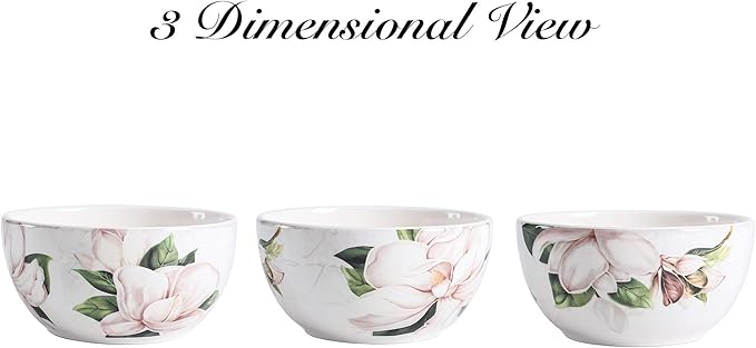 Bico Magnolia Floral Ceramic 12 pcs Dinnerware Set Service for 4 Inclusive of 11 inch Dinner Plates 8.75 inch Salad Plates and 26oz Cereal Bowls for Party Microwave &amp Dishwasher Safe