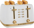 West Bend Timeless 4-Slice Toaster with 7 Browning Levels Bagel/Waffle/Defrost Settings High-Lift Lever Anti-Jam Easy-Clean Crumb Tray 4-Slice White/Gold