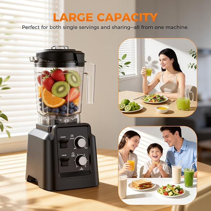 Blender 1800W Blender with Grinder - 6-Blade Professional Smoothie Blenders for Kitchen Crushes Ice Self-Cleaning 68oz &amp 27oz Jars Dishwasher Safe for Baby Food Nut Butter
