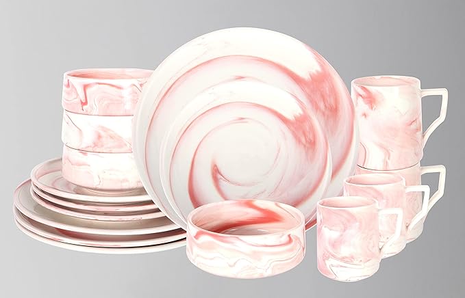 Fine China Artisan Marbled16pc Dinner Set Pink