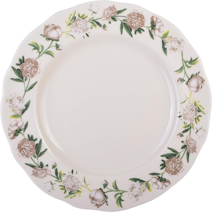 222 Fifth Luxe Peony Neutral Porcelain 12-Piece Dinnerware Set – Service for 4 Includes Dinner Plates Salad Plates &amp Cereal Bowls Glossy Finish Dishwasher Safe for Daily Dining &amp Entertai