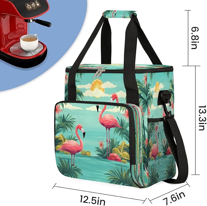 Tropical Hawaiian and Flamingo Coffee Maker Carrying Bag for Keurig K-Mini or K-Mini Plus Storage Portable Coffee Maker Travel Bag
