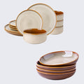 Ceramic Dinnerware Sets of 4Poreclain Plates and Bowls SetsHandmade Reactive Glaze Dishes SetChip Resistant and Scratch Resistant | Oven&ampDishwasher &amp Microwave Safe16PCS-Kahki