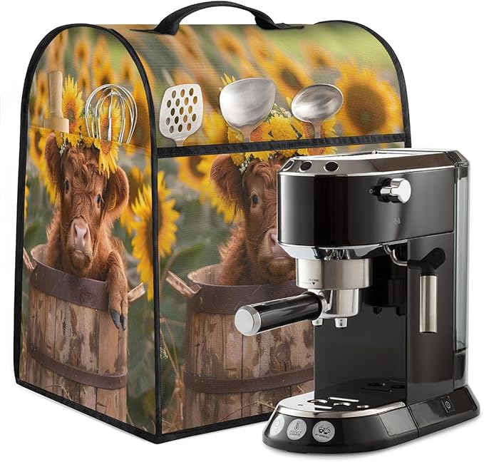 Kitchen Aid Mixer Cover Sunflowers Cute Highland Cow Stand Mixer Cover Compatible with 6-8 Quarts Stand Mixers Dust Covers with Zipper Pocket Foldable Washable Kitchen Aid Organizer Bag