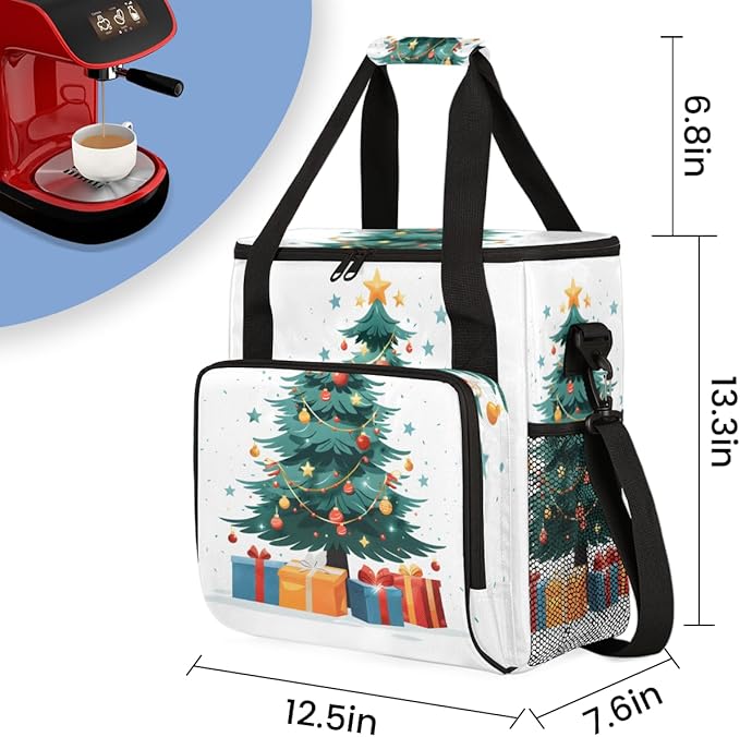 Christmas Gift Coffee Maker Carrying Bag Retro Tree Travel Storage Bag Compatible with K-Mini or K-Mini Plus Single Serve Coffee Brewer Carrying Case with Multiple Pockets &amp Shoulder Strap