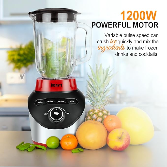 Professional Blender 1200W 64oz Glass Jar Smoothie Blender for Kitchen Countertop with High Speed Total Crushing for Smoothies Frozen Drinks Ice Cream