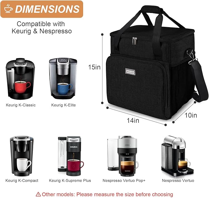 BAGLHER Coffee Maker Travel Bag Compatible with Keurig K-Classic、Keurig K-Elite、Keurig K-Compact or Other Accessories Portable Coffee Maker Case with Shoulder Strap for Travel Black