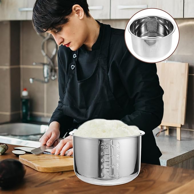 Baluue Stainless Steel Rice Cooker Inner Pot 4L Widely Compatible Easy Clean Suitable for Home Use Silver Household Rice Cooker Inner Pot 8.66x8.66x5.19 Inches