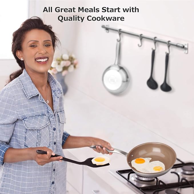 Duxtop 7PC Stainless Steel Ceramic Coated Nonstick Pans Set Induction Frying Pans Non-stick Saute Pan with Lid Impact-bonded Technology
