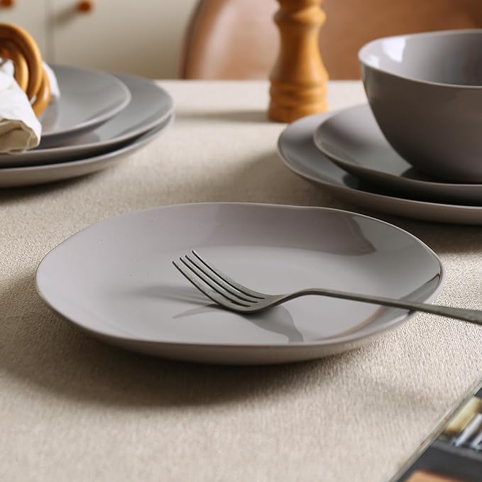 Dinnerware Sets for 4 12 Pieces Stoneware Plates and Bowls Sets Dishwasher&ampMicrowave SafeModern Minimalist Tableware for Everyday Use Grey