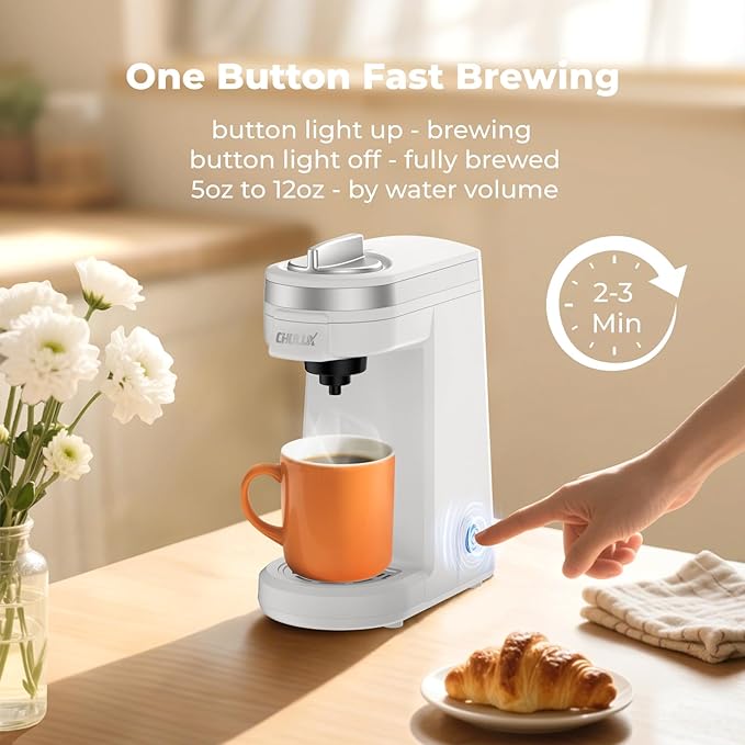CHULUX Mini Coffee Maker for K Capsule Single Serve Coffee Maker for One Cup Americano Lightweight Pod Coffee Machine Pearl White