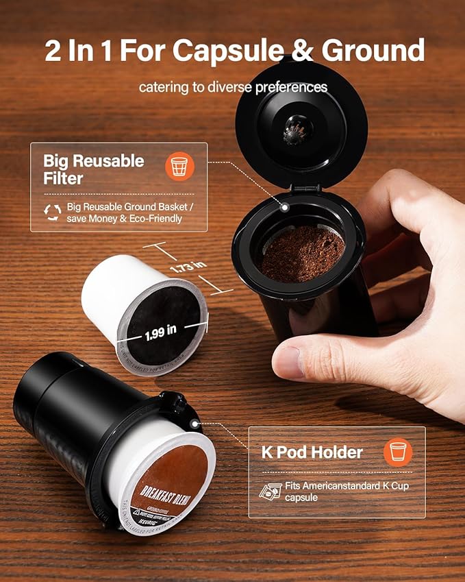 SHARDOR Single Serve Coffee Maker 2.0 Hot and Iced Coffee Machine for K Cup Pods &amp Ground Coffee 6 to 14 oz Brew Sizes 50 oz Removable Water Tank Bold Brew Setting Stainless Steel Black