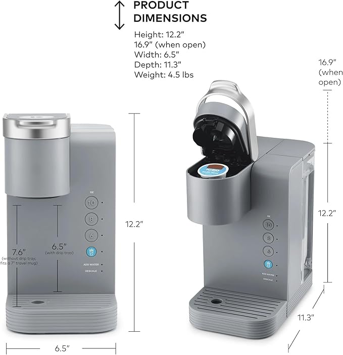 K-Iced Essentials Coffee Maker Single-Serve KCup Pod Brewer with Removable Reservoir and Auto-Off Energy Efficient Includes K Iced Tumbler Compact Arctic Gray