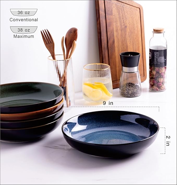 Ceramic Dinnerware Sets of 6Poreclain Plates and Bowls SetsHandmade Reactive Glaze Dishes SetChip Resistant and Scratch Resistant | Oven&ampDishwasher &amp Microwave Safe)-Colorflu(124PCS)