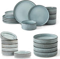 Famiware Dinnerware Set for 4 (12 Piece) and 8.25 Paste Bowl Set (4 Piece) and 4oz Dipping Bowl Set (6 Piece) - Star Stoneware Dishes - Smoky Blue