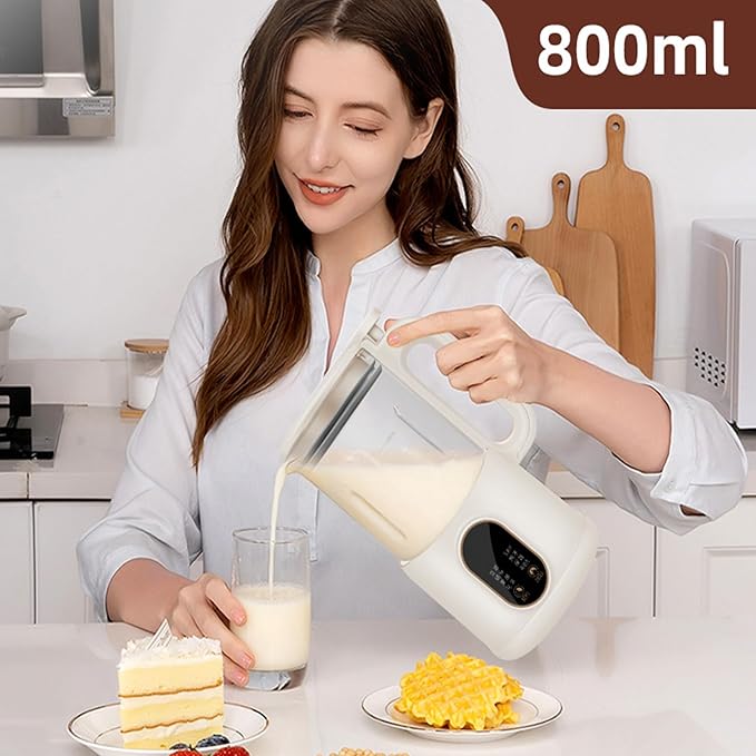 Mini Soy Milk Maker Machine 8 in 1 Automatic Nut Milk Maker Electric Juice Blender Free Filtering Self-Cleaning Personal Soybean Milk Machine Household with 12H Preset for Kitchen