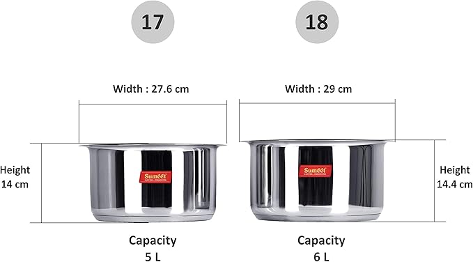 Sumeet Stainless Steel Tope Set 5 L 6 L 2 Piece (Steel) 1 Liter