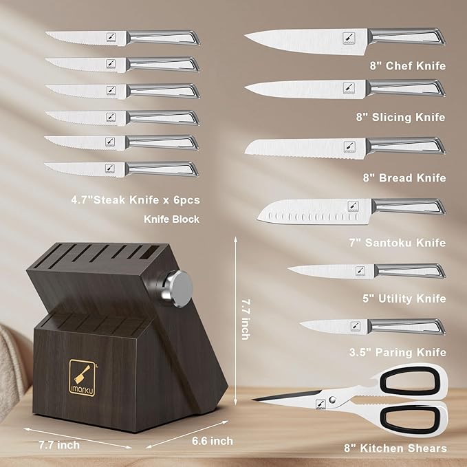 imarku Pots and Pans Set 14PCS Kitchen Cookware Sets &amp G14 Japanese Knife Set