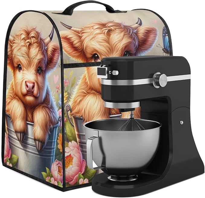 Kitchen Aid Mixer Cover Animal Cow Stand Mixer Cover Compatible with 6-8 Quarts Stand Mixers Dust Covers with Zipper Pocket Foldable Washable Kitchen Aid Organizer Bag