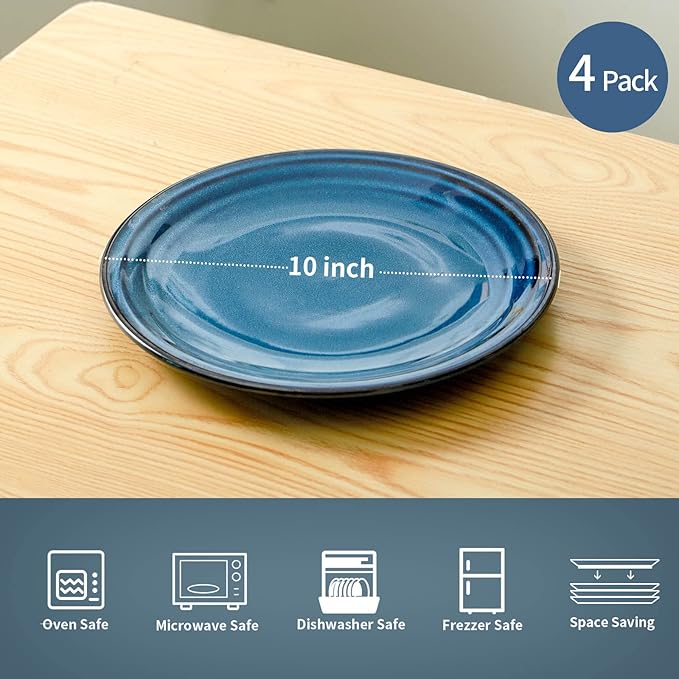 Hasense 14-Piece Dinnerware Set Chip and Scratch Resistant Plates and Bowls Stoneware Round Kitchen Dishes Set Service for 4 Dishwasher Oven Microwave Safe Blue